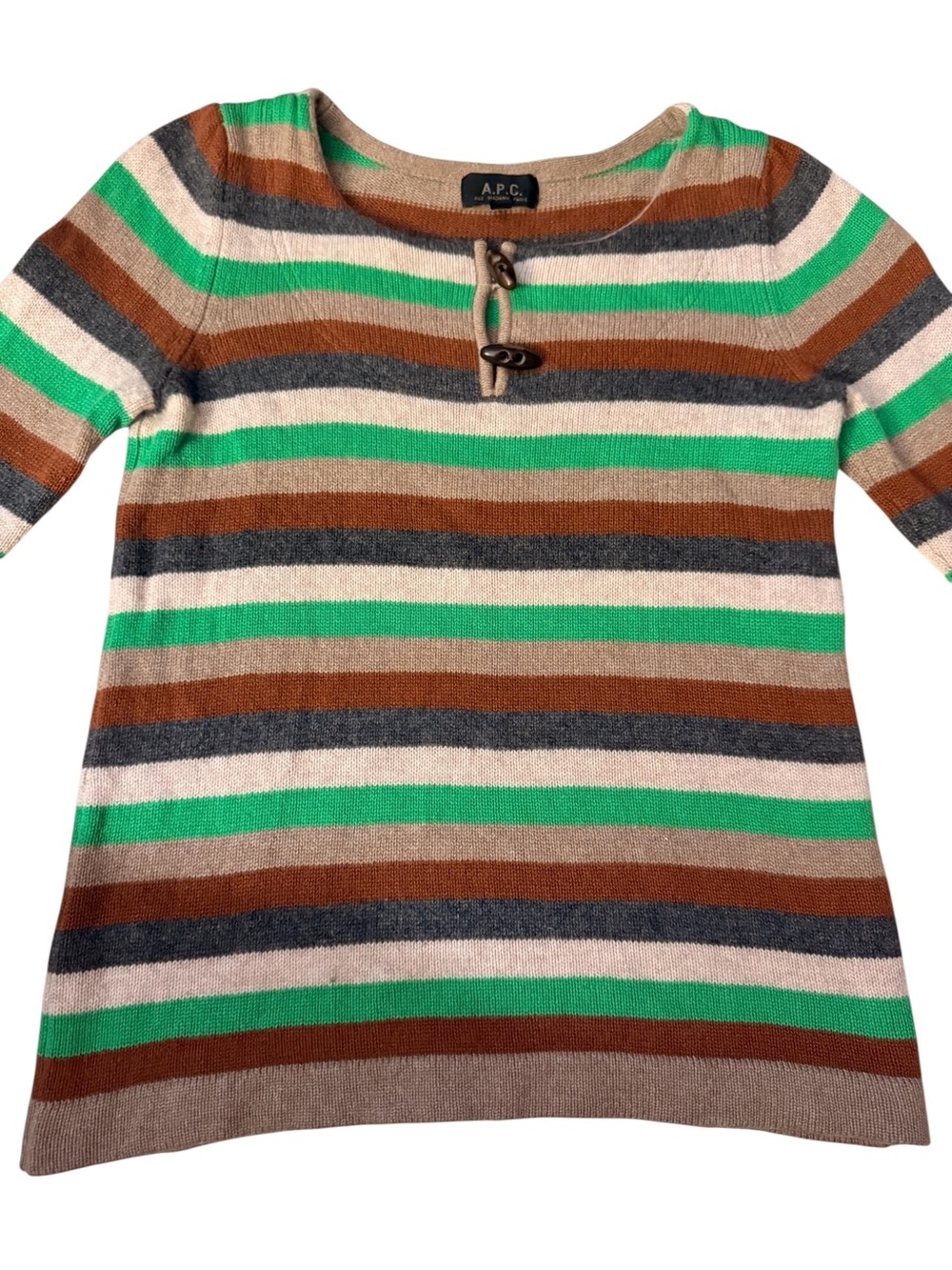 A.P.C RUE MADAME PARIS CASHMERE STRIPED WOMEN SWEATER BEAUTIFUL BUTTONS